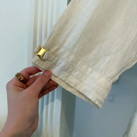 JM Collection 100% Linen Cream Gold Button Down Long Sleeve Blouse Sz 20W NWT - Picture 6 of 12